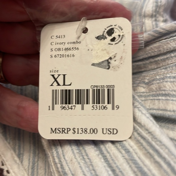 NWT Free People Desert Days striped blue & cream mini dress. Size XL - Picture 4 of 4